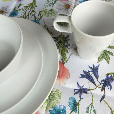 Set Juego de loza Cerámica 16 piezas Vajilla Blanca y Mantel antimanchas Primavera 130x180-2