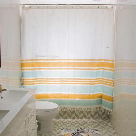 Cortina Baño Tela Mas Flecos Marinera Turquesa-2