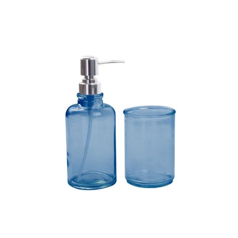 Set Dispensador y Vaso Vidrio Azul-0