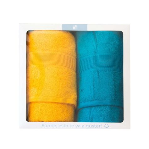 Box de 2 Toallas de baño550gr 70x140 cm Turquesa y Amarillo-0
