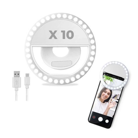 Pack de 10 aros de luz Led para celulares y tablet USB-0