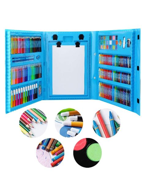 set maleta celeste para colorear 208 lapices -1