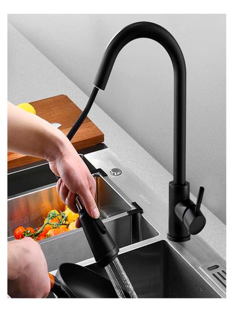 Grifo para cocina estirable negro mate-1