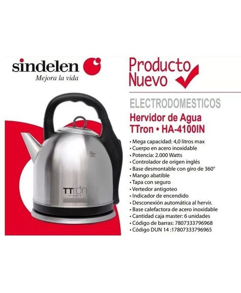 Hervidor De Agua Sindelen Ha-4100in 4lts 2000w Acero Inox-3