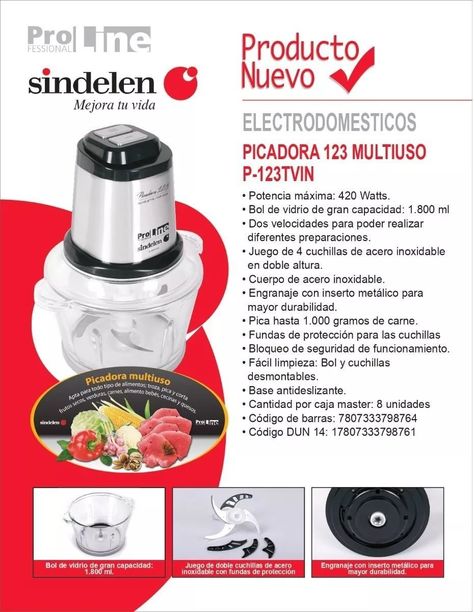 Picadora De Alimentos Multiuso Procesador Sindelen P-123tvin-6
