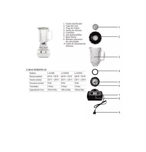 Licuadora Juguera Sindelen L-1610BL Jarro Vidrio 1,5lt 750w-3