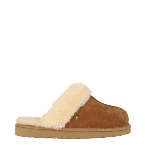 Pantufla Bamers Slipper Fur Leather Mujer Caramelo-0