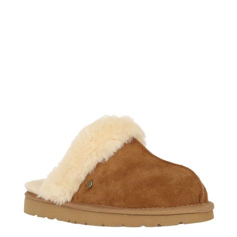 Pantufla Bamers Slipper Fur Leather Mujer Caramelo-1