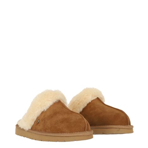 Pantufla Bamers Slipper Fur Leather Mujer Caramelo-3