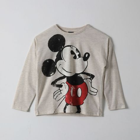 Polera Manga Larga Niña Mickey Dibujo Gris Disney-0