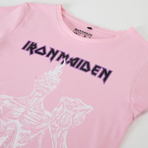 Polera Manga Corta Mujer Logo Rosado Iron Maiden-1