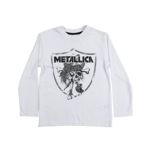 Polera Manga Larga Niño Calavera Blanco Metallica-0