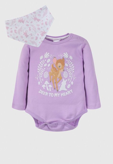 Pack Body + Babero Bebe Bambi Deer Lila Disney-0
