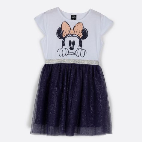 Vestido Niña Cara Minnie Brillos Blanco Disney-0