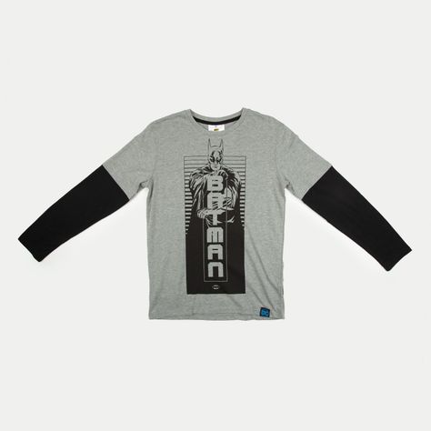 Polera Manga Larga Niño Batman Serio Gris DC COMICS-0