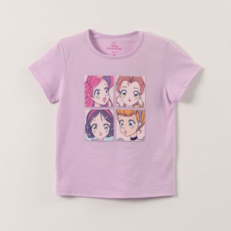 Polera Manga Corta Niña Princesas Lila Disney-1