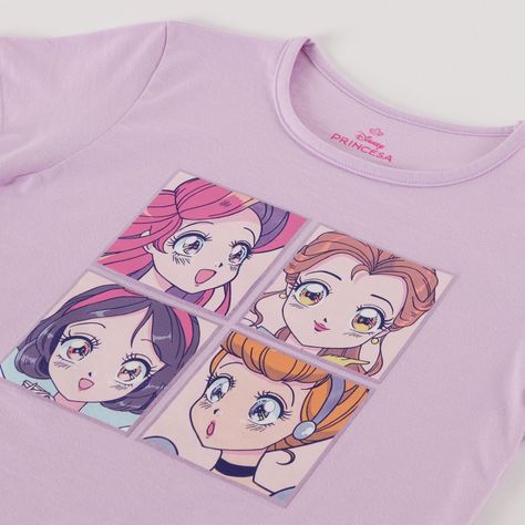 Polera Manga Corta Niña Princesas Lila Disney-2