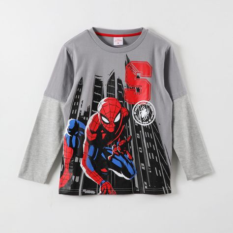 Polera Manga Larga Niño Spiderman Protector Of Gris Marvel-0