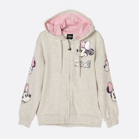 Poleron Con Gorro Niña Personaje Mangas Caras Minnie Gris Disney-0