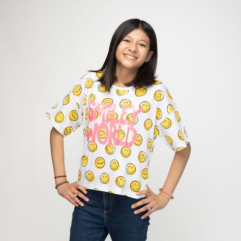 Polera Niña Full Print Blanco SmileyWorld ®-3