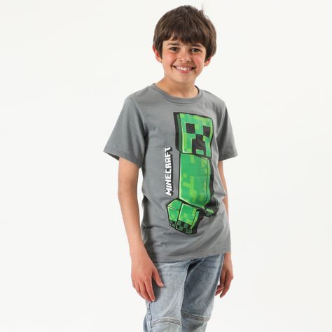 Polera Manga Corta Niño Gris Minecraft-0