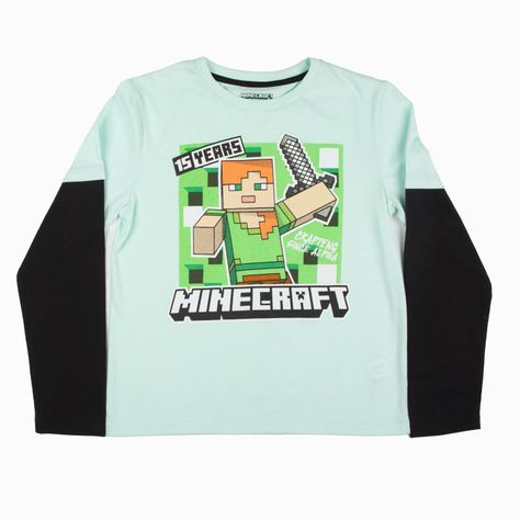 Polera Manga Larga Niña Doble Manga Verde Minecraft-0