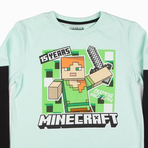 Polera Manga Larga Niña Doble Manga Verde Minecraft-2