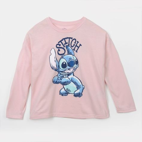 Polera Manga Larga Niña Lilo y Stitch Rosado Disney-0