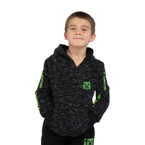 Poleron Cerrado Niño Logo Creeper Negro Minecraft-0