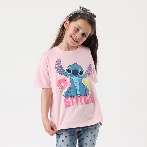 Polera Manga Corta Niña Lilo & Stitch Rosado Disney-0