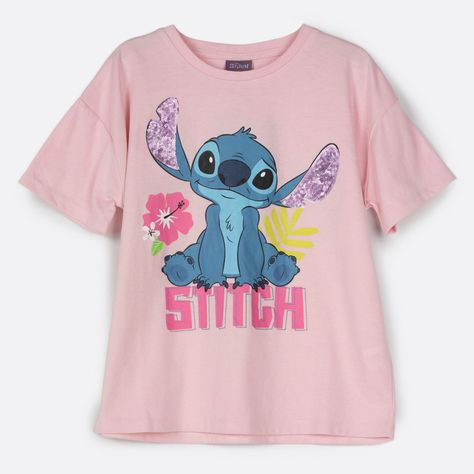 Polera Manga Corta Niña Lilo & Stitch Rosado Disney-1