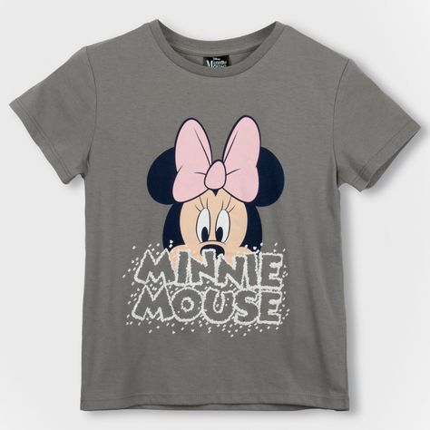 Polera Manga Corta Niña Moño Minnie Gris Disney-0