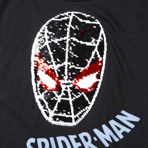 Polera Manga Corta Niño Lentejuelas Spiderman Negro Marvel-3