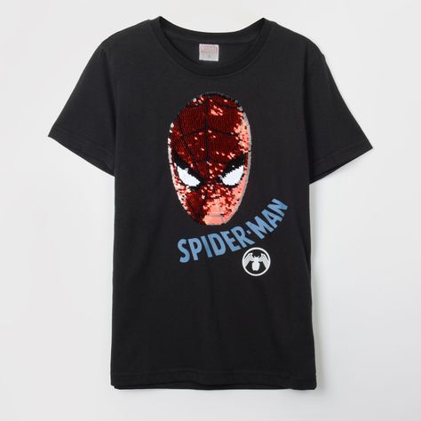 Polera Manga Corta Niño Lentejuelas Spiderman Negro Marvel-1