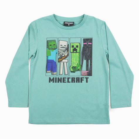 Polera Manga Larga Niño Logo Personajes Verde Minecraft-2