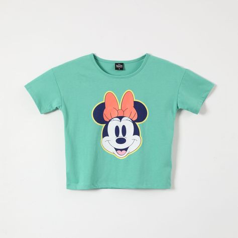 Polera Manga Corta Niña Crop Minnie Verde Disney-0