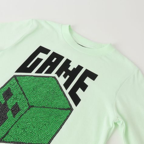 Polera Manga Larga Niño Game Over Verde Minecraft-1