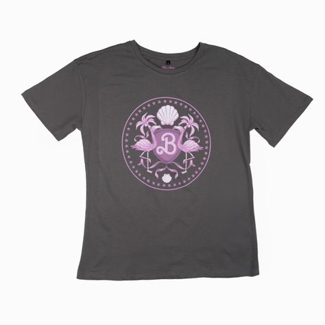 Polera Mujer Barbie Letras Rosa Gris Barbie-1