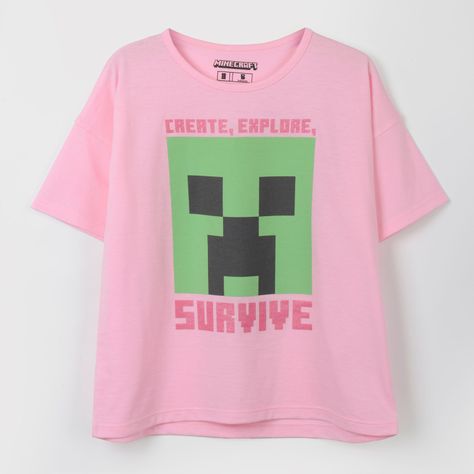 Polera Manga Corta Niña Creeper Rosado Minecraft-0