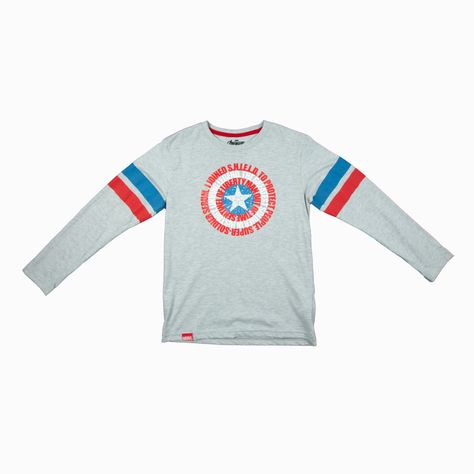 Polera Manga Larga Niño Capitan America Real Gris Marvel-0