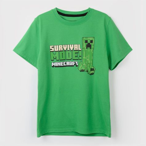 Polera Manga Corta Niño Creeper Verde Minecraft-0