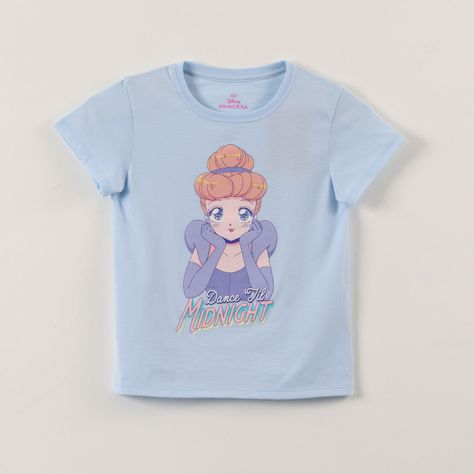 Polera Manga Corta Niña Cenicienta Princesas Celeste Disney-0