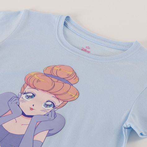 Polera Manga Corta Niña Cenicienta Princesas Celeste Disney-1