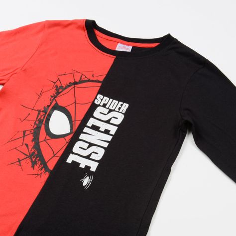 Polera Manga Larga Niño Bicolor Spiderman Rojo Marvel-2
