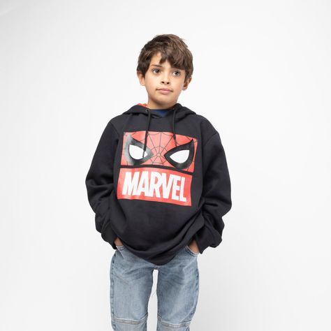 Poleron Con Gorro Niño Ojos Spiderman Negro Marvel-0