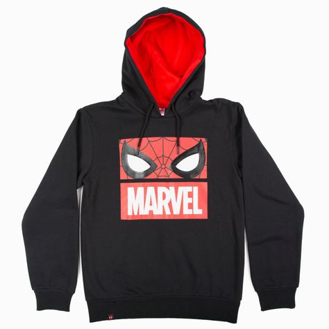 Poleron Con Gorro Niño Ojos Spiderman Negro Marvel-2