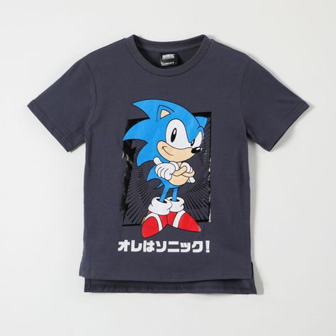 Polera Manga Corta Niño Letras Japonesas Gris Sonic-0