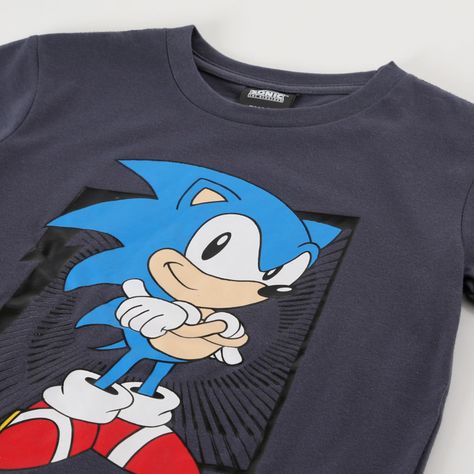 Polera Manga Corta Niño Letras Japonesas Gris Sonic-2