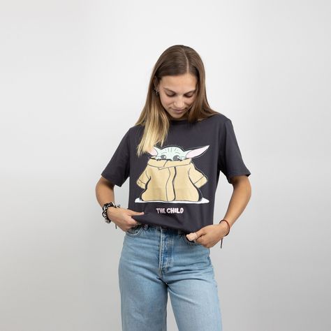 Polera Mujer Grogu Little Child Gris Star Wars-0