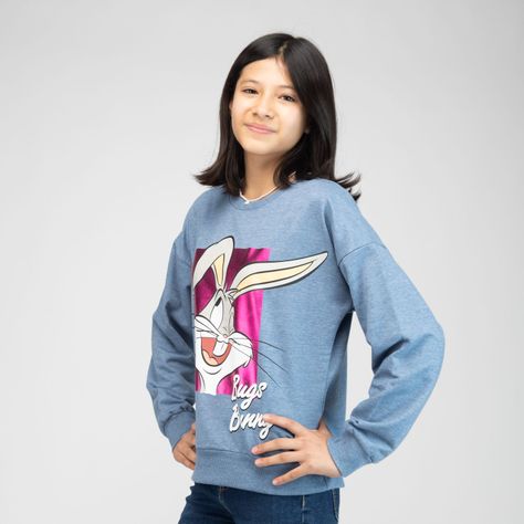 Poleron Niña What´s up Azul Looney Tunes-0
